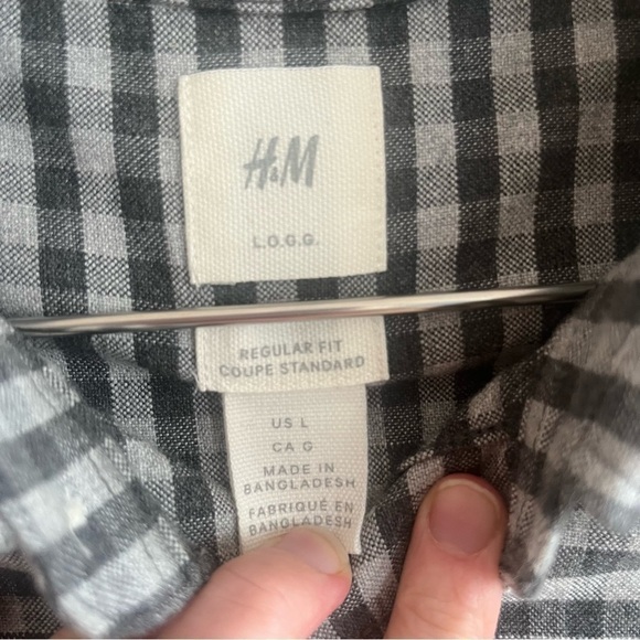 H&M Men’s Grey Checkered Oxford Cotton Button Down Collared Shirt - Picture 3 of 13